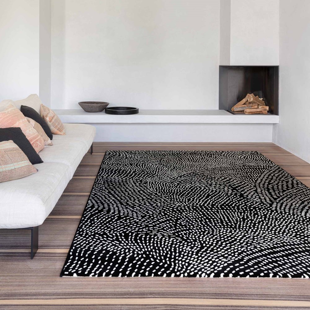 Tiago 46307 AF900 Spotty Rugs in Monochrome Black